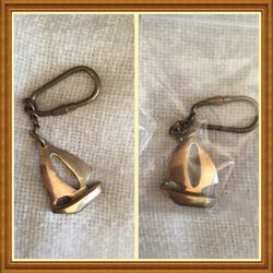 Key Ring, Vintage Polished Brass Sailboat Key Ring