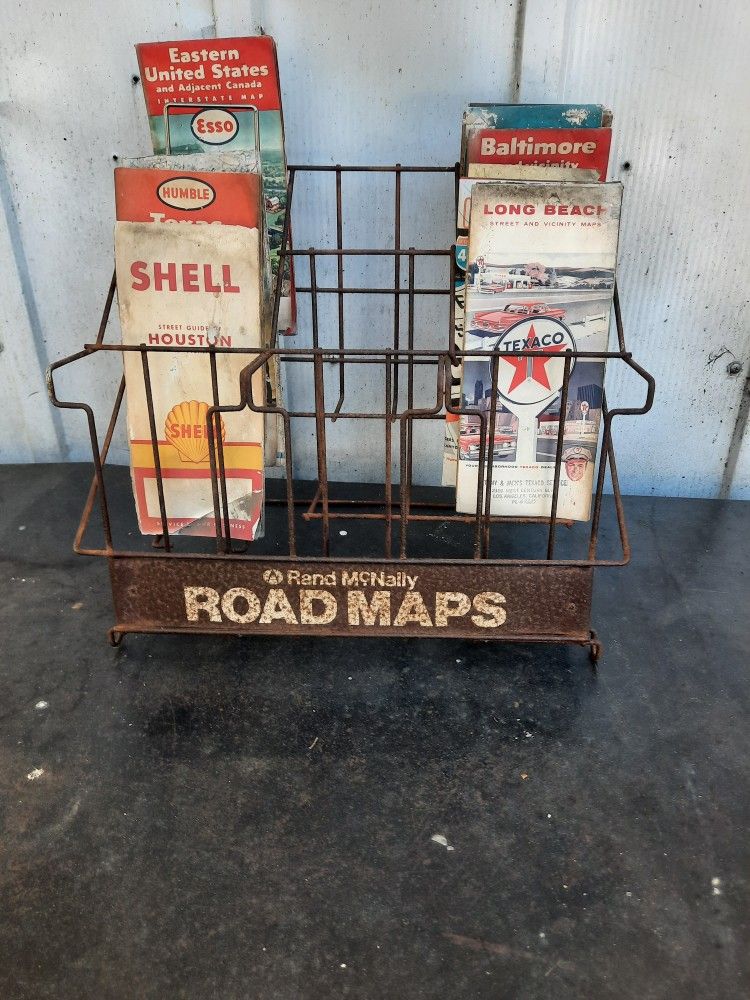 Vintage Road Map Metal Rack
