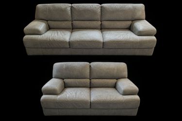 3 Piece Gray Leather Living Room Furniture Set Sofa Loveseat and Recliner For Sale