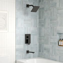 6" Square Pressure Balance Shower System with Tub Faucet Matte Black SFS-1172-BK