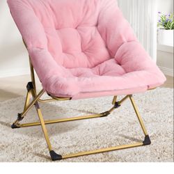 REONEY Comfy Saucer Chair, Soft Folding Faux Fur Lounge Lazy Chair for Kids Girls Teens Adults, Flexible Seating Dorm Reading Chairs for Bedroom, Livi