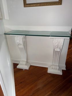 1/2” Clear Glass Top 2 Concrete Column Base Console Table