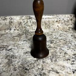 Vintage Wood Wooden Hand Bell Metal Insert Original Metal Clapper Call Bell