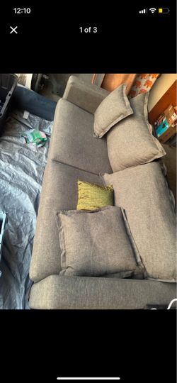 Gray Fabric 3-Seat Sofa with Cushions