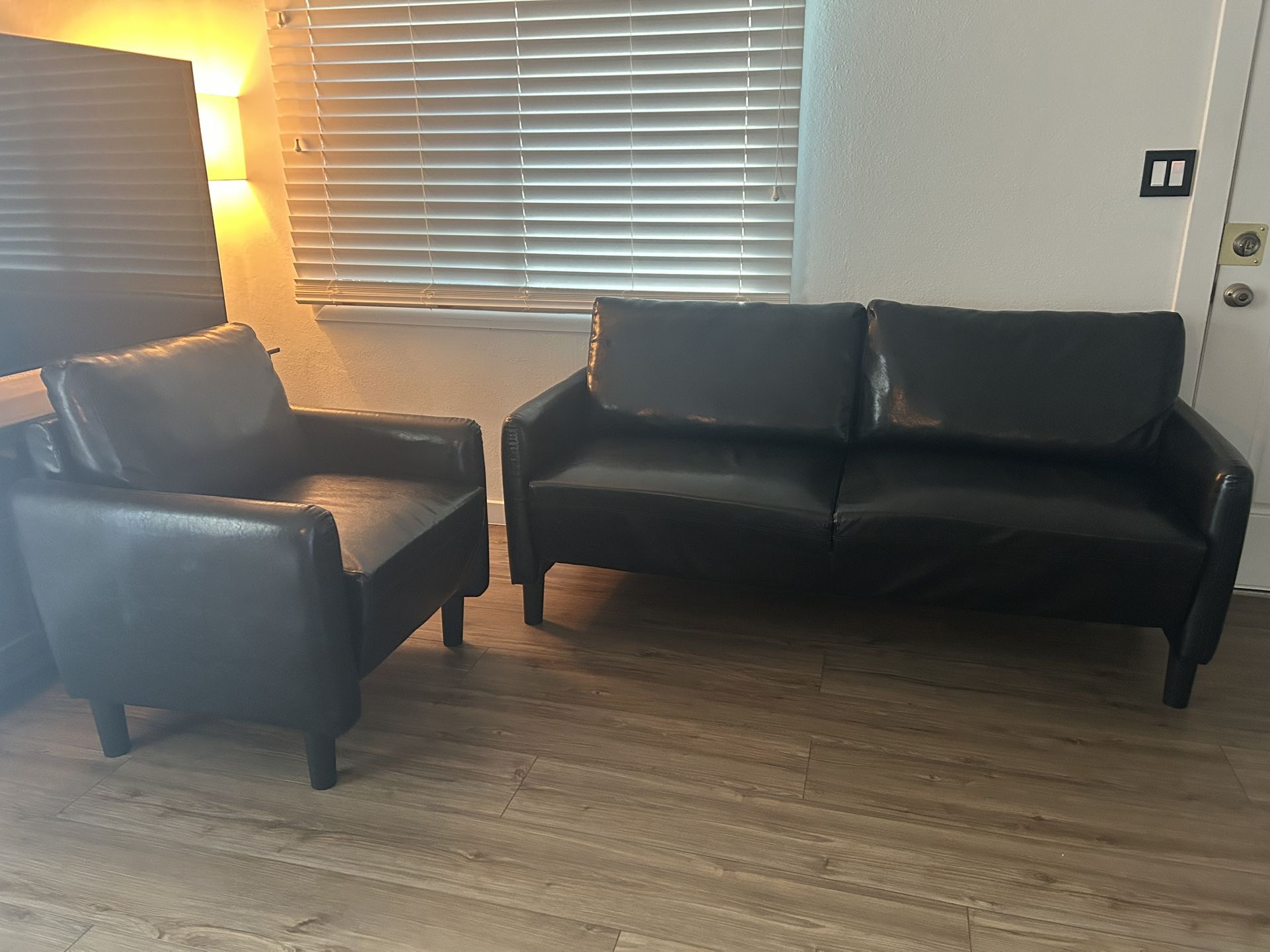 Vegan Leather Loveseat And Chair Set