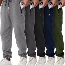 5 Pack Mens Sweatpants with Zipper Pockets Athletic Joggers for Men Warm Slim Fit Track Workout Running Sweat Pants