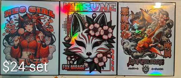 8.5x11 holographic prints w/frame and sickers