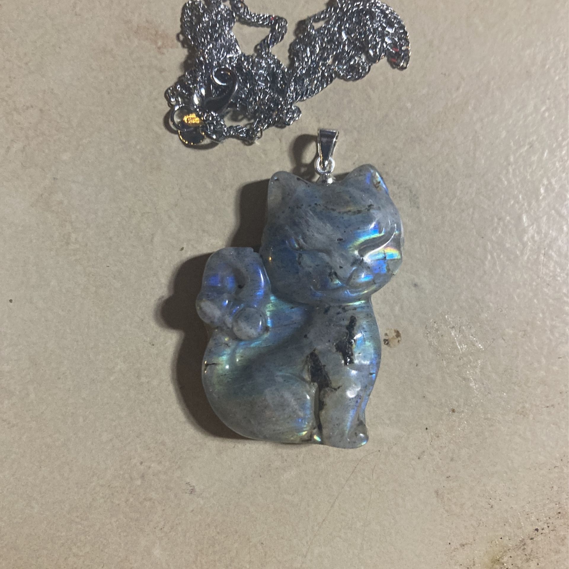 Blue Rainbow Flash 925 Silver Chain Labradorite Cat