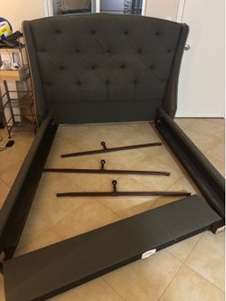 Charcoal Grey Tufted Wingback Bed Frame – Full Size