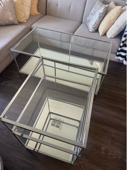 WEST ELM - matching -mirror and glass, coffee and side table