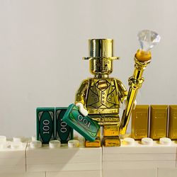 Mr. Gold Minifigure Money & Gold Bars Accessory | New Custom LEGO Compatible Toy