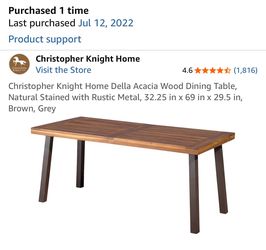 NEW IN BOX – Christopher Knight Home Della Acacia Wood Dining Table