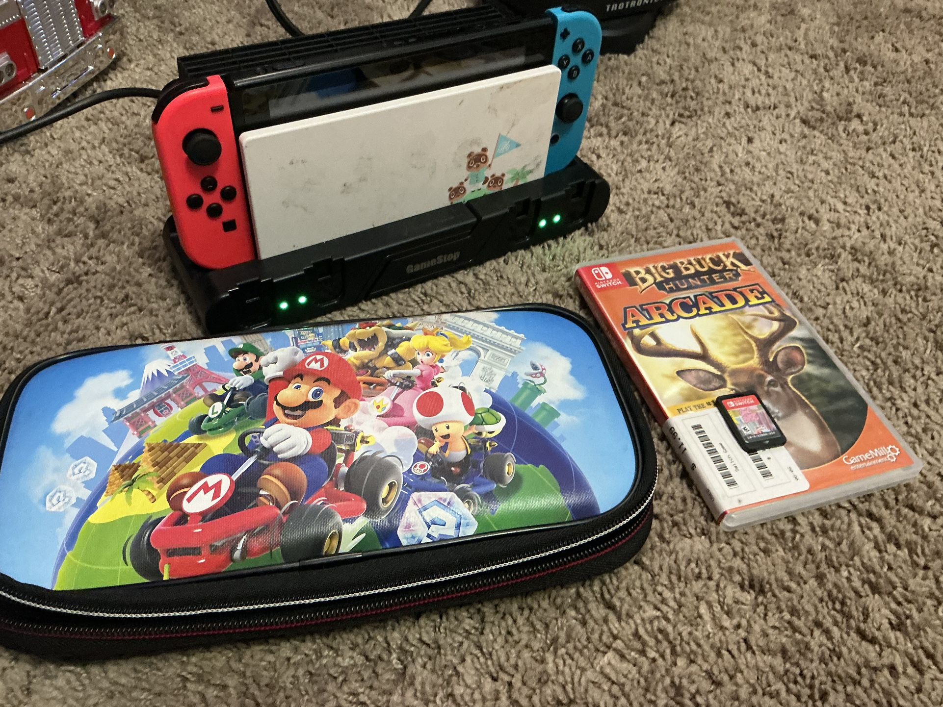 Nintendo Switch w/charging dock, case +2 games,  & extra light up controllers