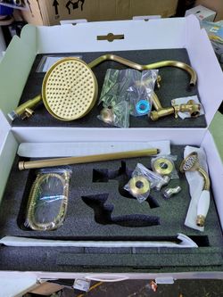 Bwe Wall mount shower faucet system with handaprayer and valve in brushed gold