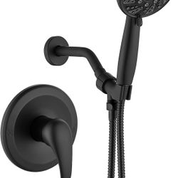 gotonovo Shower Faucet Set with Valve Kit 6 Mode Handheld Matte Black Bathroom Shower Head and Handle Set,6 Modes ABS Handheld Spray,Pressure Balance 