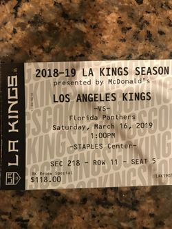 LA KINGS vs PANTHERS SATURDAY MARCH 16 lower level
