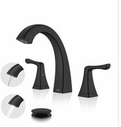 Black Bathroom Faucets For Sink 3 Hole 8 Inch 2 Handle Widespread