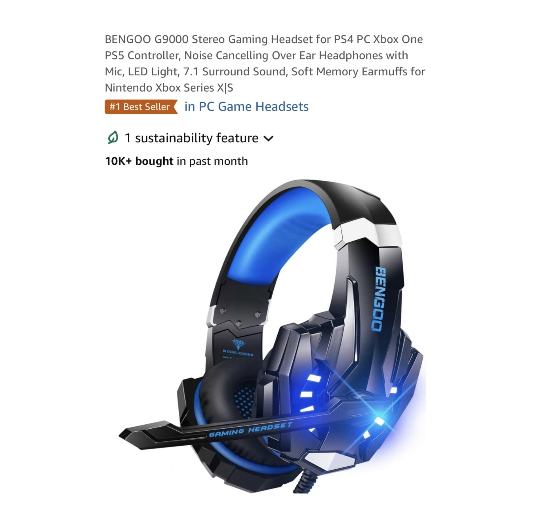Brand new G9000 Stereo Gaming Headset for PS4 PC Xbox One PS5 Controller, Noise Cancelling Over Ear Headphones with Mic, LED Light, 7.1 Surround Sound