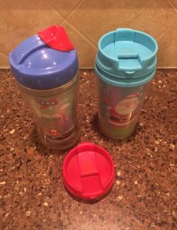 Set of 2 Boys Sippy Cups / Water Bottle