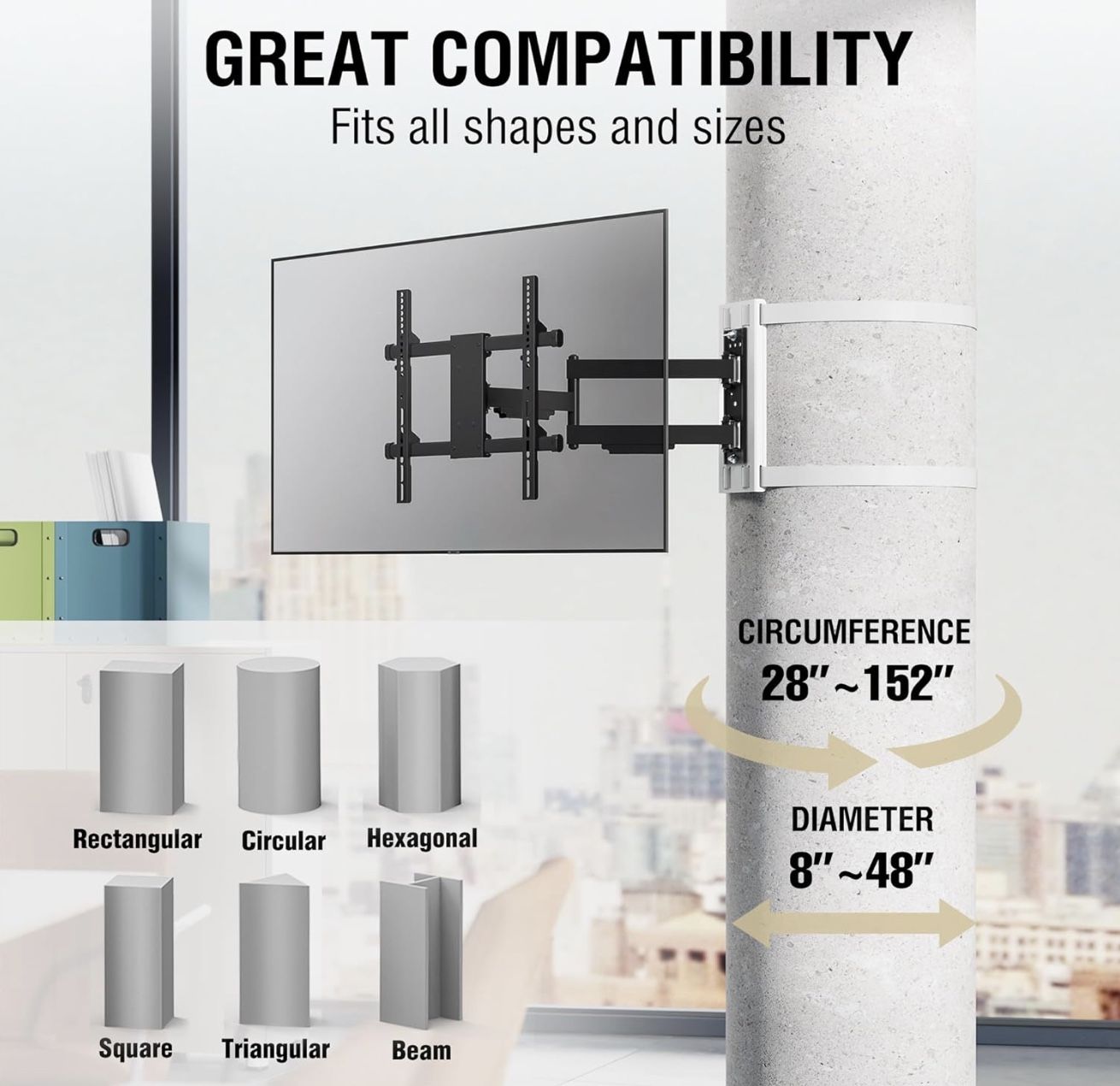 Full Motion Column TV Mount -No Drilling Required