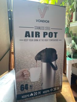 Airpot Coffee Carafe for Keeping Hot - 64 OZ Coffee Dispenser with Pump - Insulated Stainless Steel thermal carafe - Hot Beverage Dispenser for