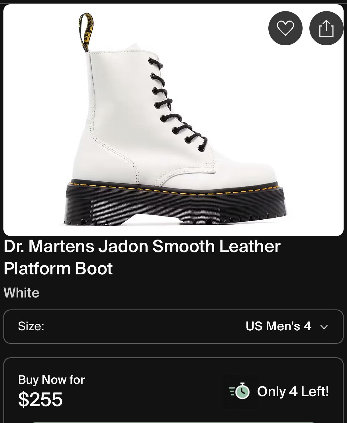 Dr Martens Jadon Boots Leather Boot Platform White Smooth Size US Men\'s 6 NEW! Doc Martens White Jadon Smooth Leather Platform Boots | eBay main image 2