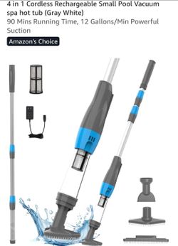 4in 1 Cordless Rechargeable Small Pool Vacuum spa hot tub (Gray White) 90 Mins Running Time, 12 Gallons/Min Powerful Suction