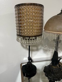 Crystal Beaded Table Lamp with Dark Metal Base