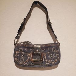 Authentic Vintage Guess Monogram Studded Denim Shoulder Bag