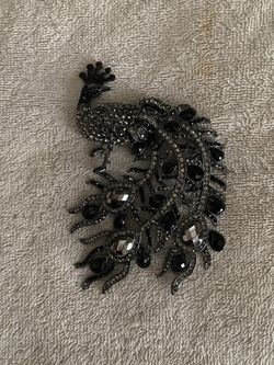CARA New York Black & Silver Gemstone Peacock Broach