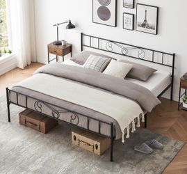 💤🛏️ New! King - Black Metal Platform Bed Frame – No Box Spring Needed