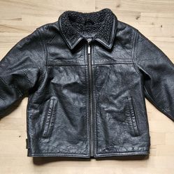 Kids 5T, 100% Leather, Weatherproof, Black Leather Jacket, Bomber