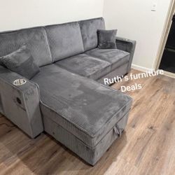 Gorgeous 2-Pc Sectional Sofa W/Pullout Bed & Storage 
