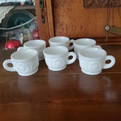 Vintage White Pressed Milk Glass Punchbowl Cups
