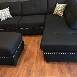 Brand New Reversible Black Sectional + Ottoman (New In Box) 