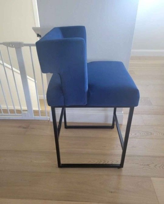 2 Blue Velvet Bar Stools 