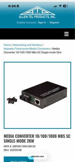 Allen Tel Single-Mode SC Media Converter