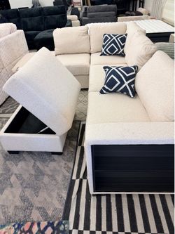 New Sectional Couch with Built in Shelf and Storage Ottoman! Free Delivery 🚚!