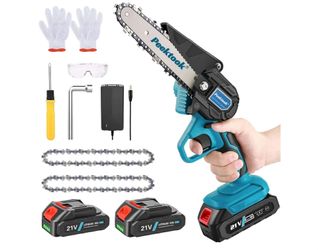 Mini Chainsaw Cordless 6Inch, Peektook Chain Saw Electric Chainsaw Battery Saw with 2 2.0Amh Battery & 2 Chains, Small Chain Saw Electric Saw with Str