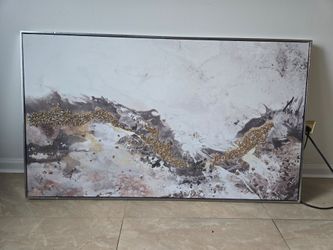 Large Abstract Framed Canvas Wall Art with Glitter Accents