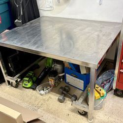 Industrial Stainless Steel Work Table On Wheels 