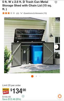Metal Trash Can Storage Shed with Chain Lid