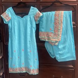Indian 3 Piece Party Wear Heavy Embroidered Suit On Pure Crepe