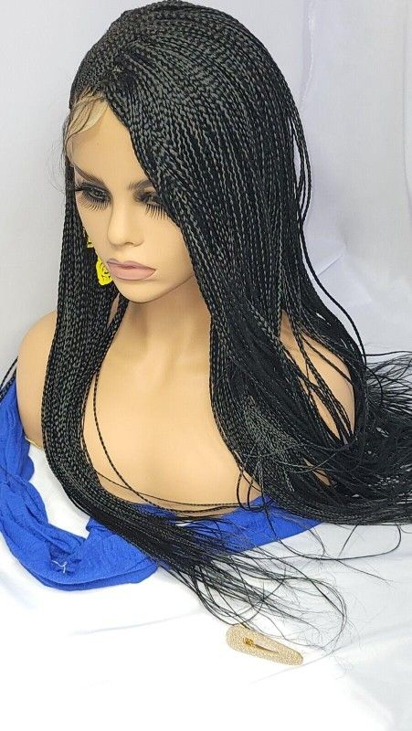 Braided lace front wig handmade long wig black wig feed in cornrows micro braids