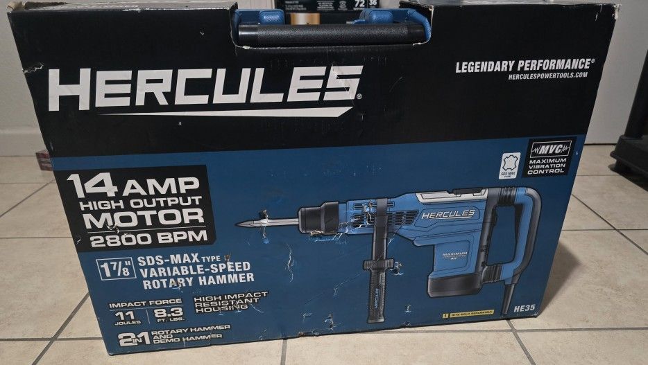 HERCULES 14 Amp, 1-7/8 in. SDS-MAX Type Variable-Speed Rotary Hammer with Maximum Vibration Control Brand New