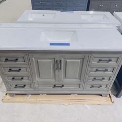 60 in. W x 22 in. D Single Sink Bath Vanity in Rustic Gray with White Marble Top $899 