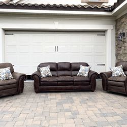 3 Piece Sofa And 2 Rocking Recliners 