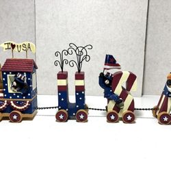 Vintage 4-Piece Patriotic USA Tabletop Train Resin Figurine