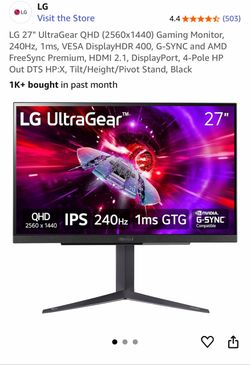 27 Inch 1440P 240Hz IPS LG GAMING MONITOR