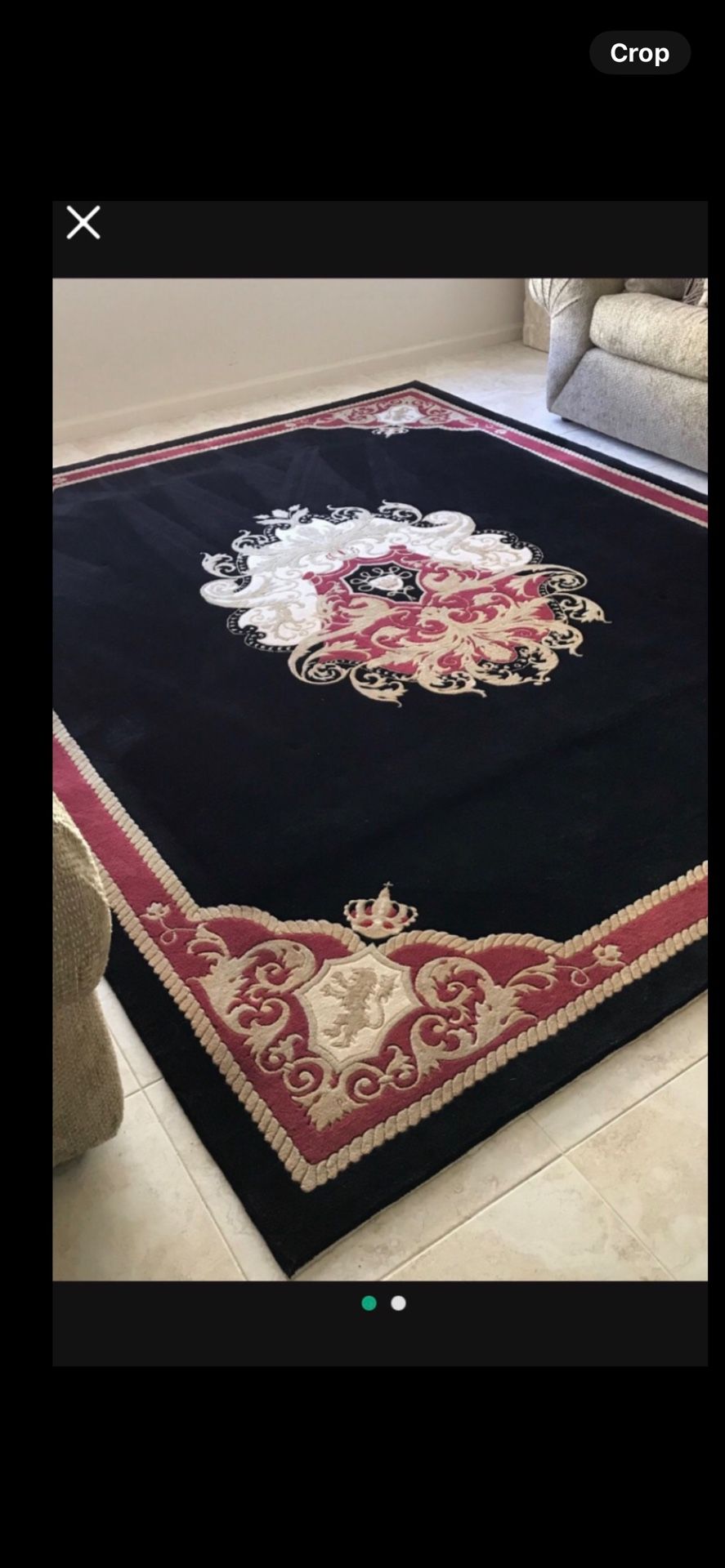 Vintage Black Rug With Gold And Red Decorations